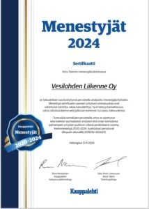 Vesilahden Liikenne Menestyjä 2024
